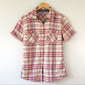 Carhartt Pink Plaid Button Up Short Sleeve Blouse